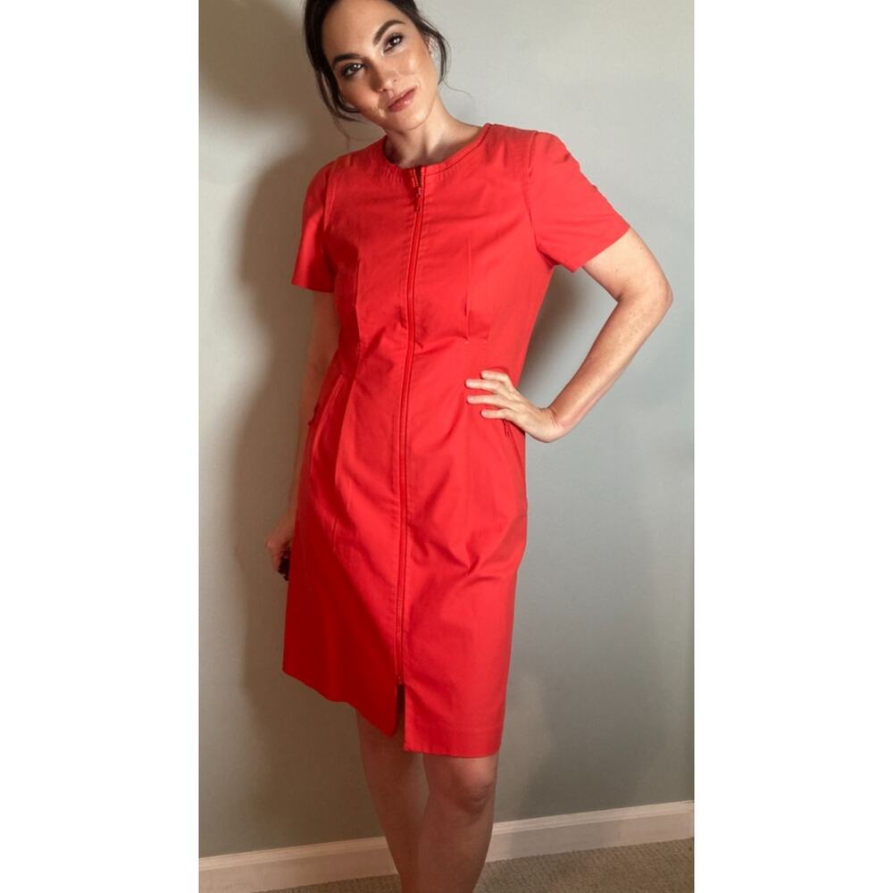 Lafayette 148 Orange Red Cotton Poplin Zip Dress ~ Easy Chic Day Style ~ Sz 10 - Picture 2 of 11